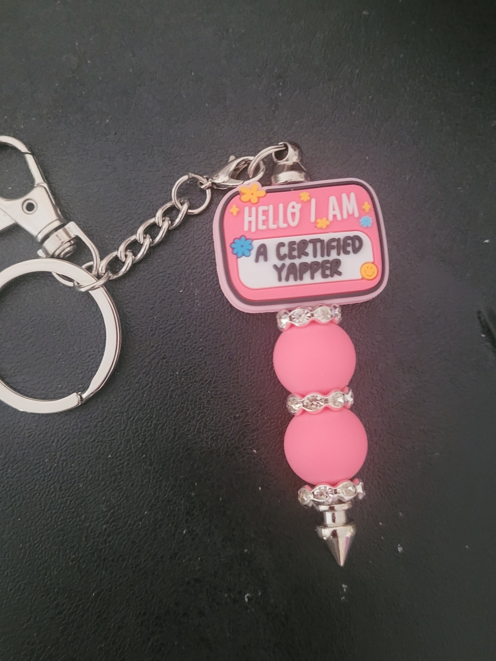 Handmade Pink 'Hello I Am A Certified Yapper' Keychain Accessory